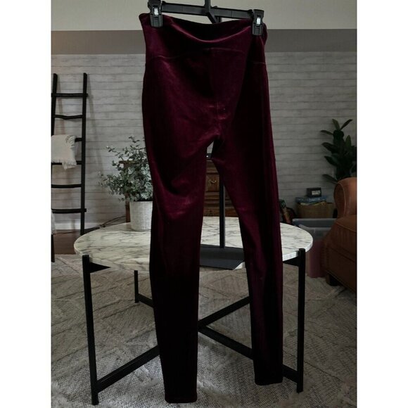 Spanx Velvet Velour Burgundy High Waisted Leggings Womens Size L - Picture 3 of 6